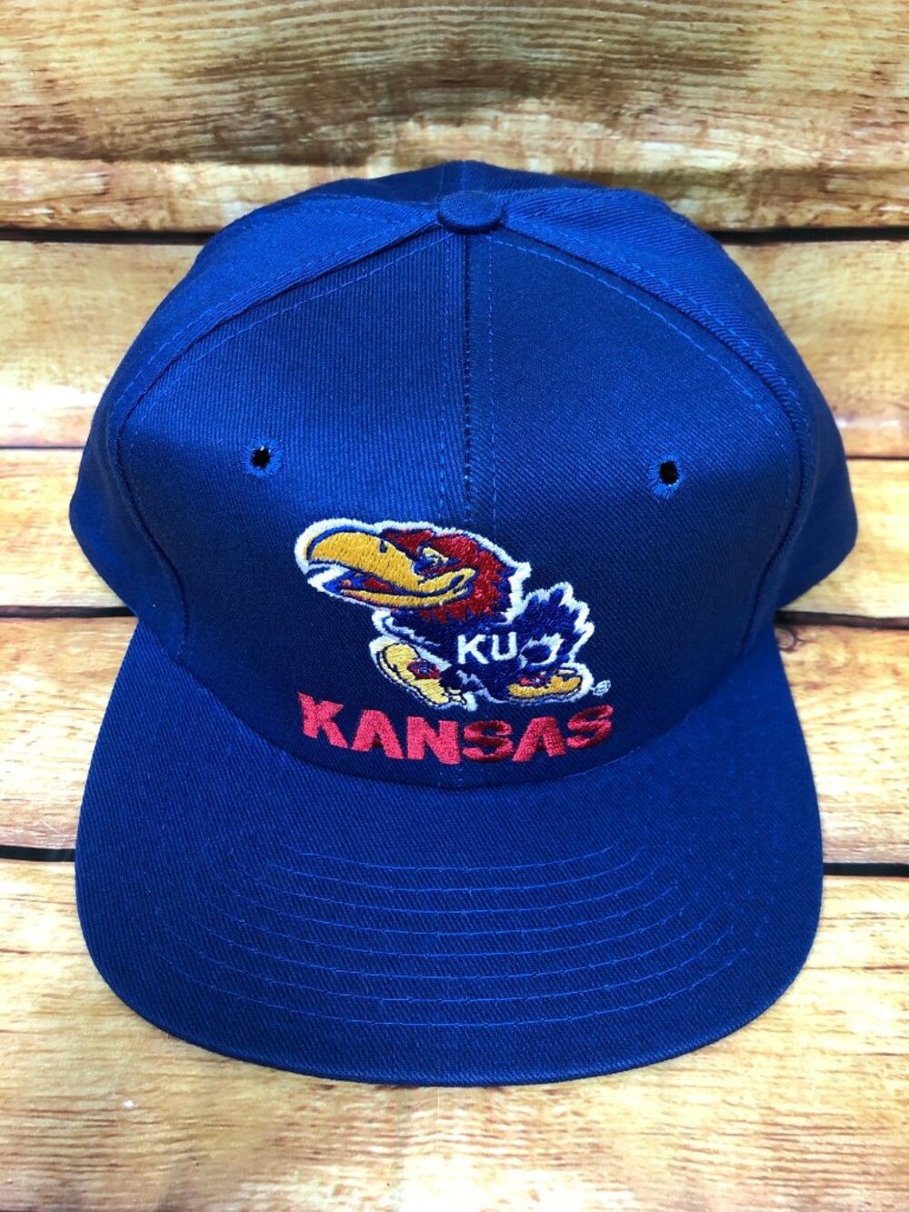 NOS Vintage UNIVERSITY OF KANSAS Jayhawks Snapback Hat Twins Ent (b77)